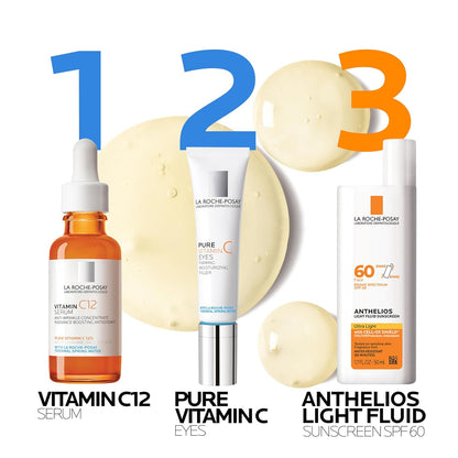 La Roche-Posay Pure 12% Vitamin C Serum For Face With Hyaluronic Acid & Salicylic Acid, Hydrating Face Serum, Boost Radiance & Reduce Wrinkles, 2 Formulas for Normal or Oily Skin Control