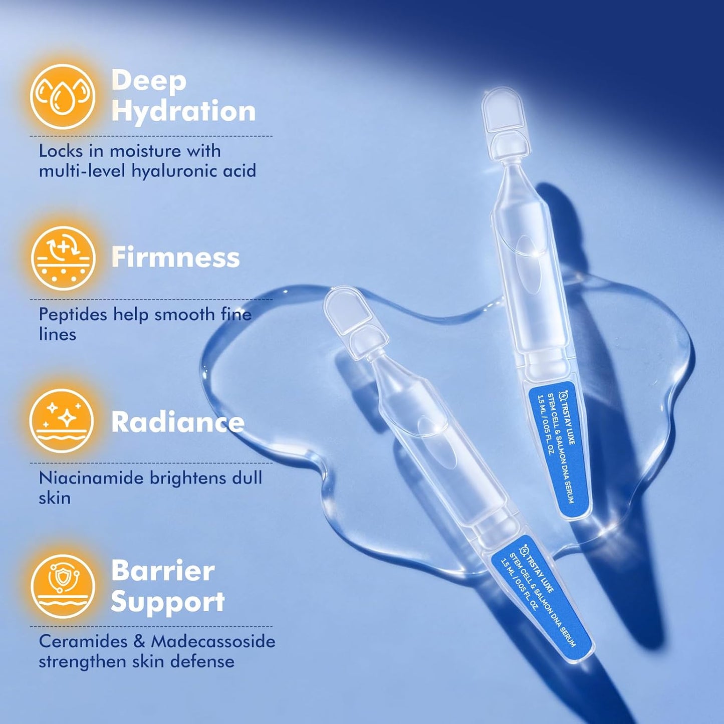 Stem Cell & Salmon DNA PDRN Serum – Microneedling Aftercare Anti-Aging Face Serum with Peptides & Hyaluronic Acid – 1.5 mL × 30 Vials, Korean Skincare Formula