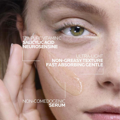 La Roche-Posay Pure 12% Vitamin C Serum For Face With Hyaluronic Acid & Salicylic Acid, Hydrating Face Serum, Boost Radiance & Reduce Wrinkles, 2 Formulas for Normal or Oily Skin Control